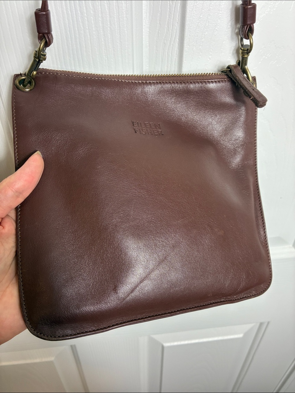 Eileen Fisher Brown/ Oxblood Leather Messenger Crossbody - Picture 12 of 12